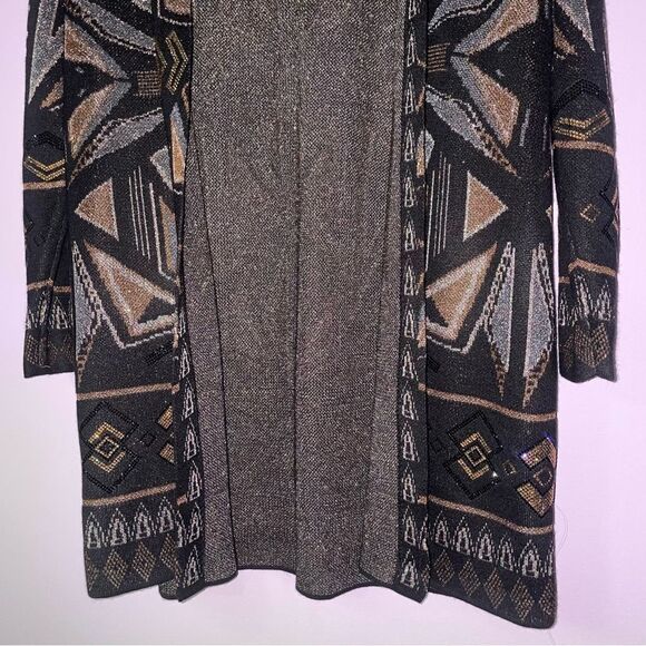 Chico's Cardigan M Open Front Longline Metallic Boho - Picture 3 of 9